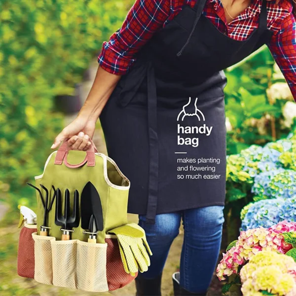 Gartenwerkzeug Set 9-teilig – Garten Handwerkzeug mit Tasche, Handschuhen & Sprühflasche für Pflanzenpflege