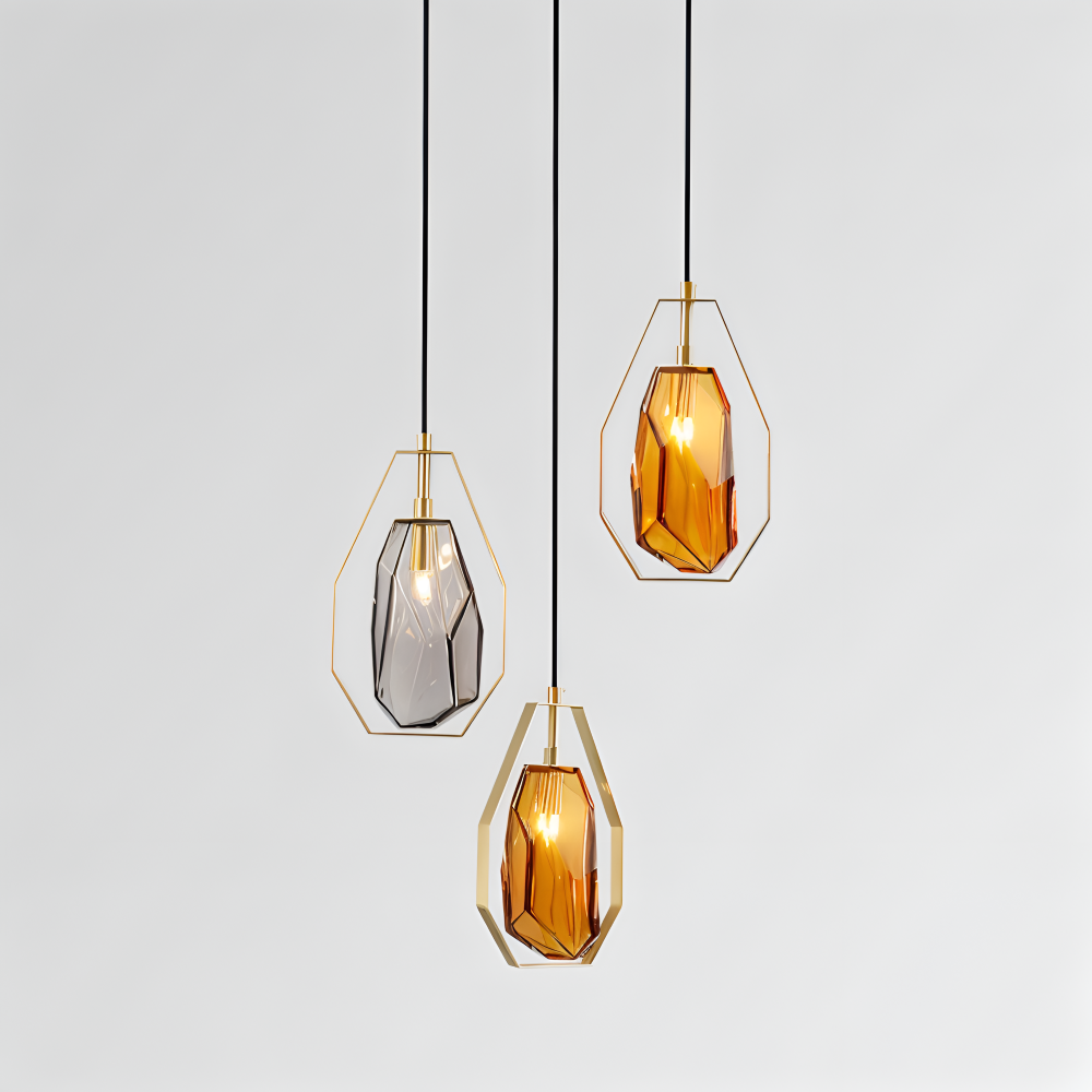 GemLit Pendelleuchte - Stilvolle Bernstein Grau Glas Hängelampe - Minimalistische Beleuchtung