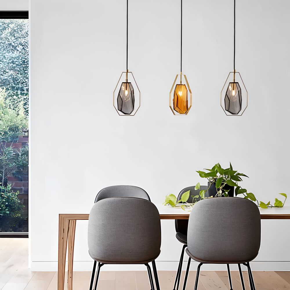 GemLit Pendelleuchte - Stilvolle Bernstein Grau Glas Hängelampe - Minimalistische Beleuchtung