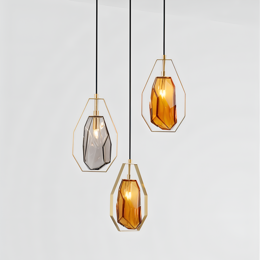 GemLit Pendelleuchte - Stilvolle Bernstein Grau Glas Hängelampe - Minimalistische Beleuchtung