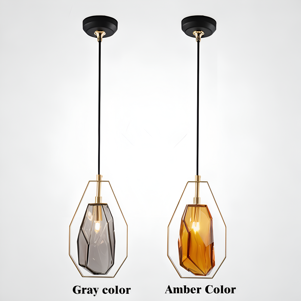 GemLit Pendelleuchte - Stilvolle Bernstein Grau Glas Hängelampe - Minimalistische Beleuchtung