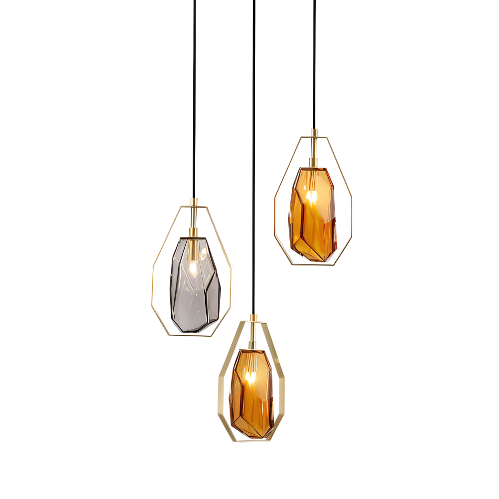 GemLit Pendelleuchte - Stilvolle Bernstein Grau Glas Hängelampe - Minimalistische Beleuchtung