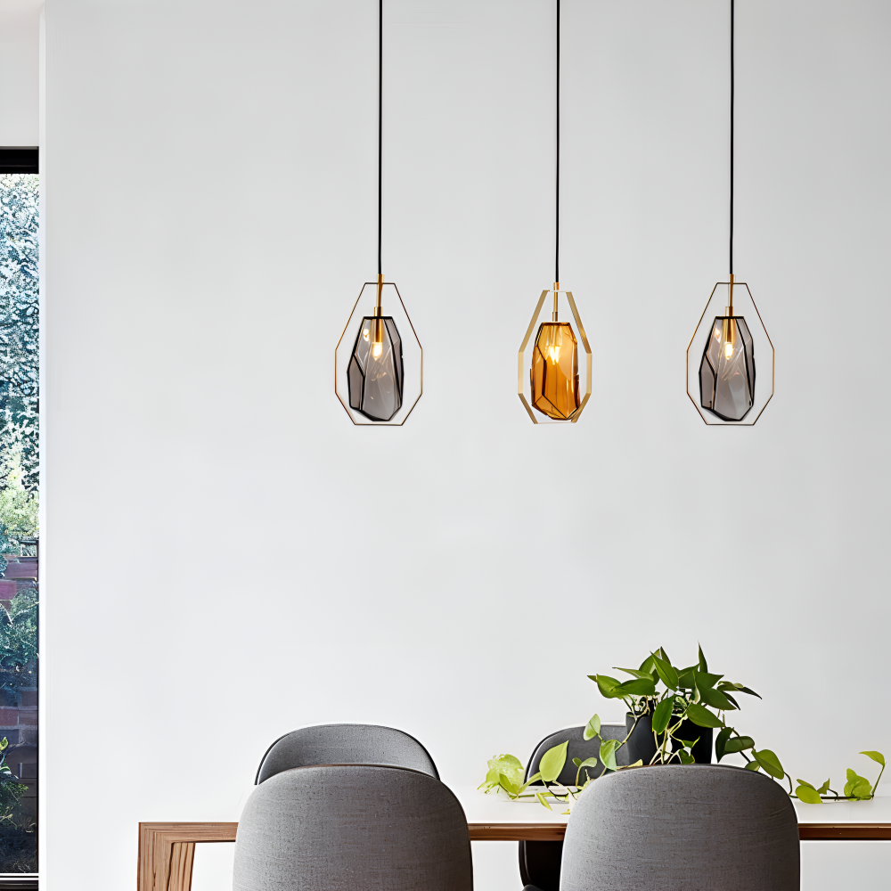 GemLit Pendelleuchte - Stilvolle Bernstein Grau Glas Hängelampe - Minimalistische Beleuchtung