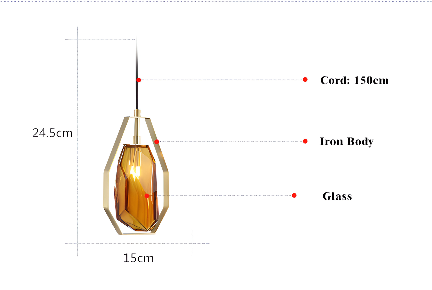 GemLit Pendelleuchte - Stilvolle Bernstein Grau Glas Hängelampe - Minimalistische Beleuchtung