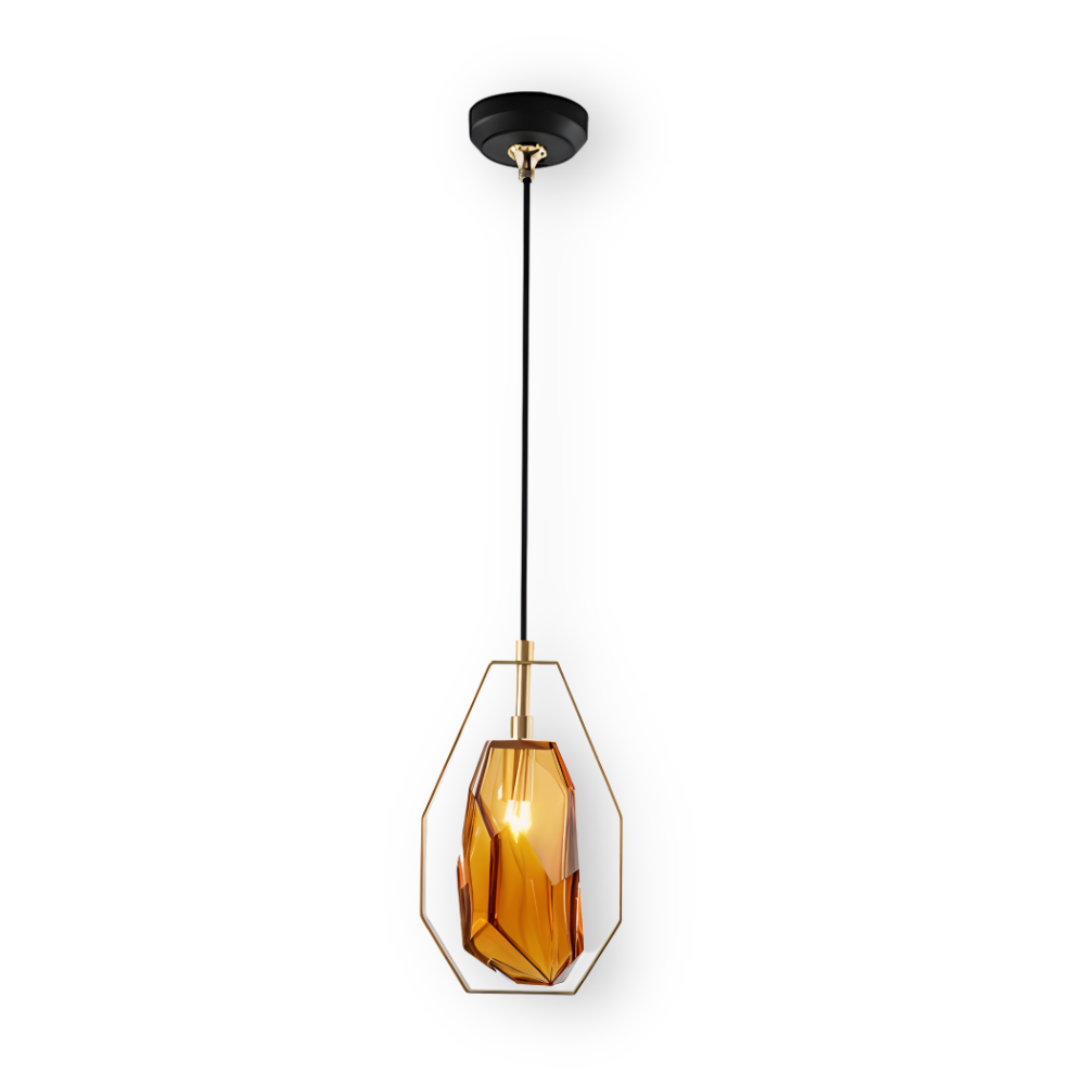 GemLit Pendelleuchte - Stilvolle Bernstein Grau Glas Hängelampe - Minimalistische Beleuchtung