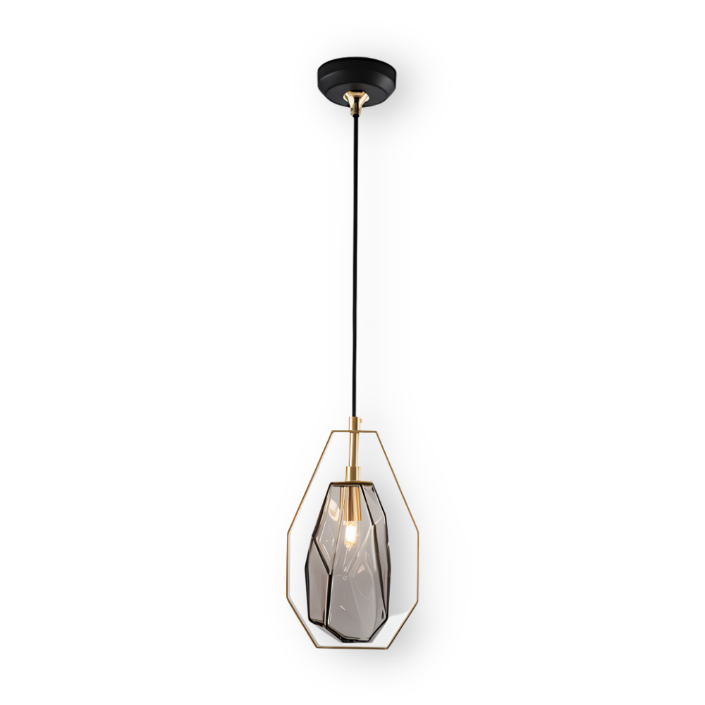 GemLit Pendelleuchte - Stilvolle Bernstein Grau Glas Hängelampe - Minimalistische Beleuchtung