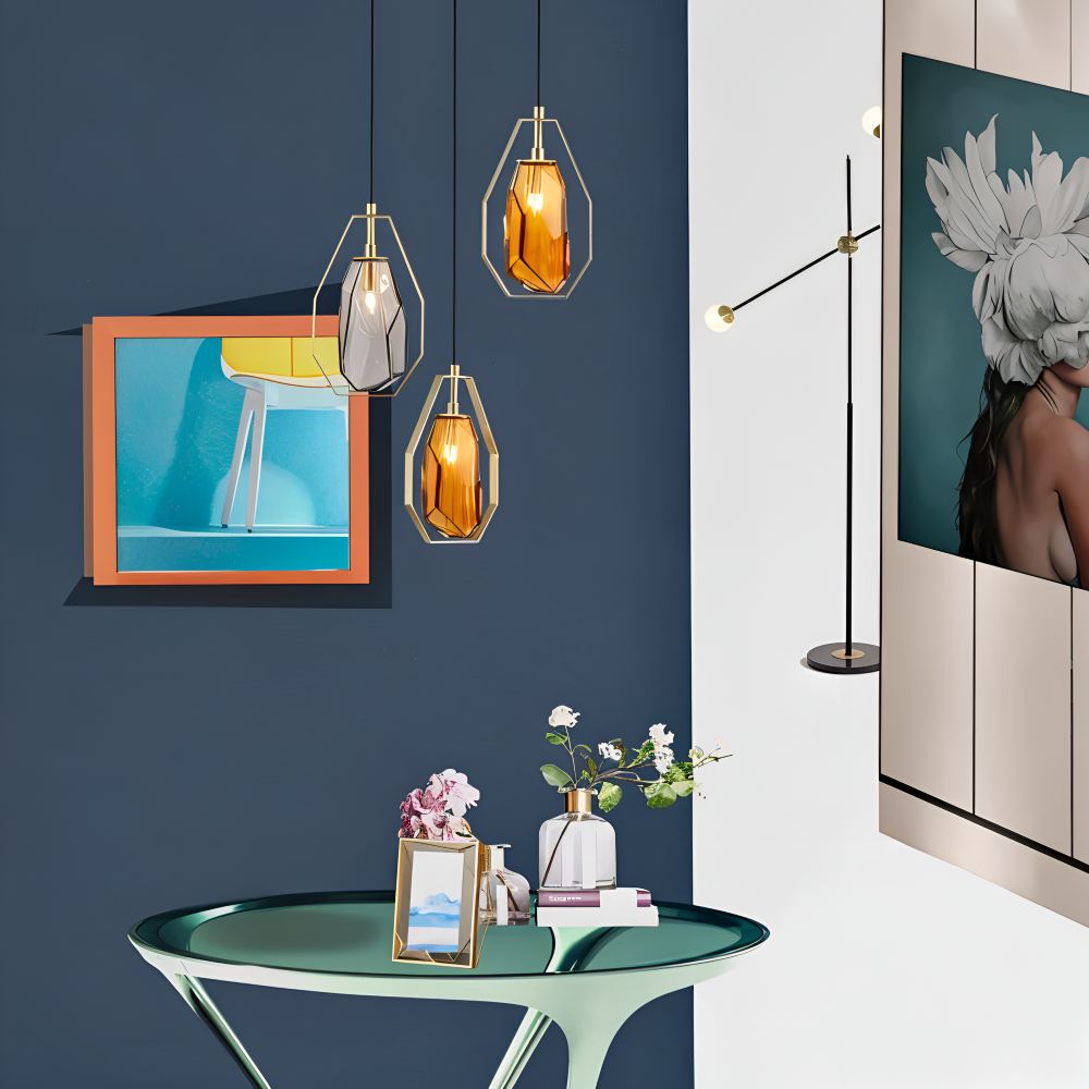 GemLit Pendelleuchte - Stilvolle Bernstein Grau Glas Hängelampe - Minimalistische Beleuchtung