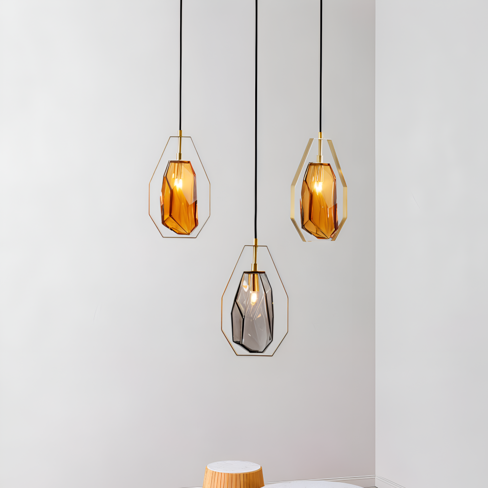 GemLit Pendelleuchte - Stilvolle Bernstein Grau Glas Hängelampe - Minimalistische Beleuchtung
