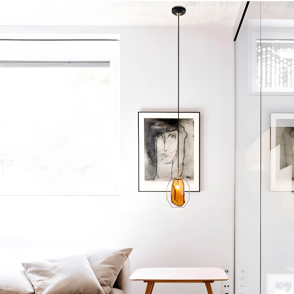 GemLit Pendelleuchte - Stilvolle Bernstein Grau Glas Hängelampe - Minimalistische Beleuchtung