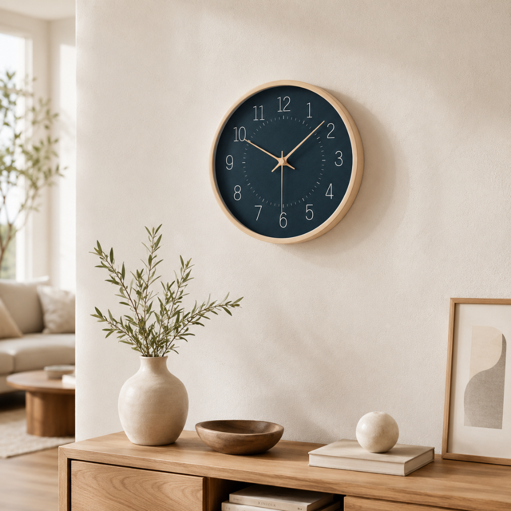 Moderne Wanduhr aus Holz – Ø 30 cm – Leises & geräuschloses Uhrwerk – Skandinavisches Design – Naturholz