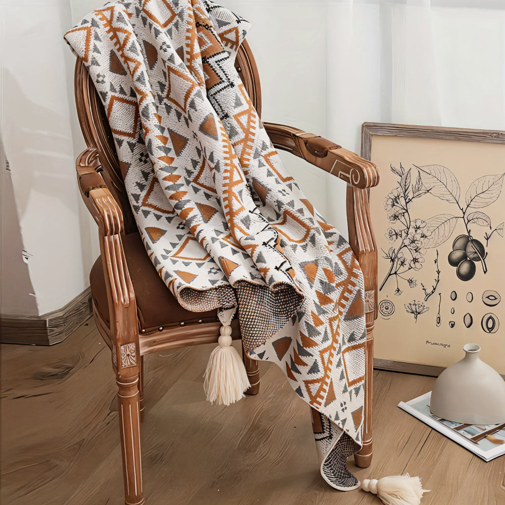 GeoFringe Plaid - Geometrische Boho Fleece Blanket - Dekorative Gestrickt Throw