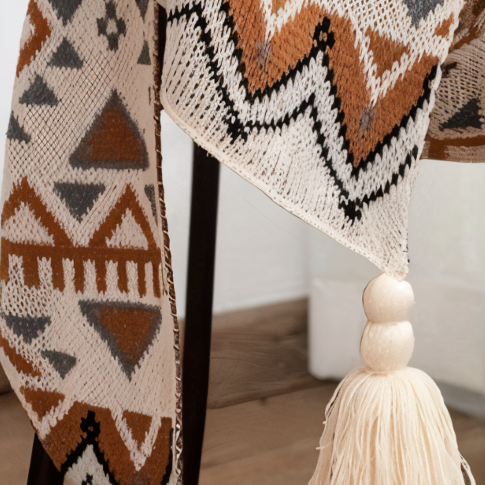 GeoFringe Plaid - Geometrische Boho Fleece Blanket - Dekorative Gestrickt Throw