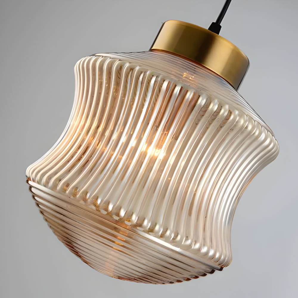 GeomGlass Pendelleuchte - Vintage Rauchgrau & Bernstein Gerippte Hängelampe