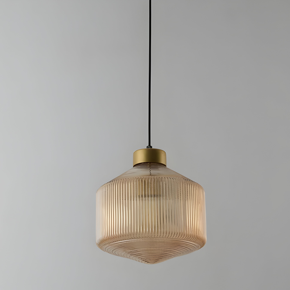 GeomGlass Pendelleuchte - Vintage Rauchgrau & Bernstein Gerippte Hängelampe