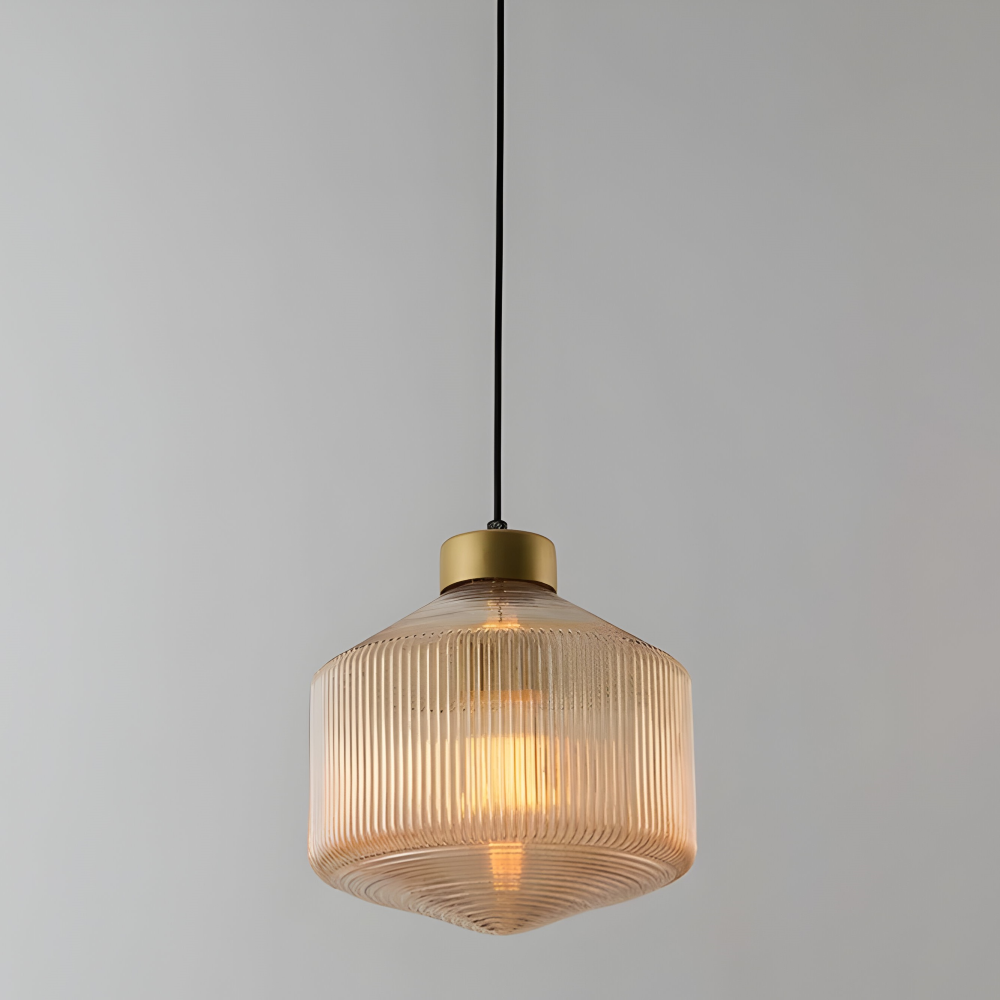 GeomGlass Pendelleuchte - Vintage Rauchgrau & Bernstein Gerippte Hängelampe