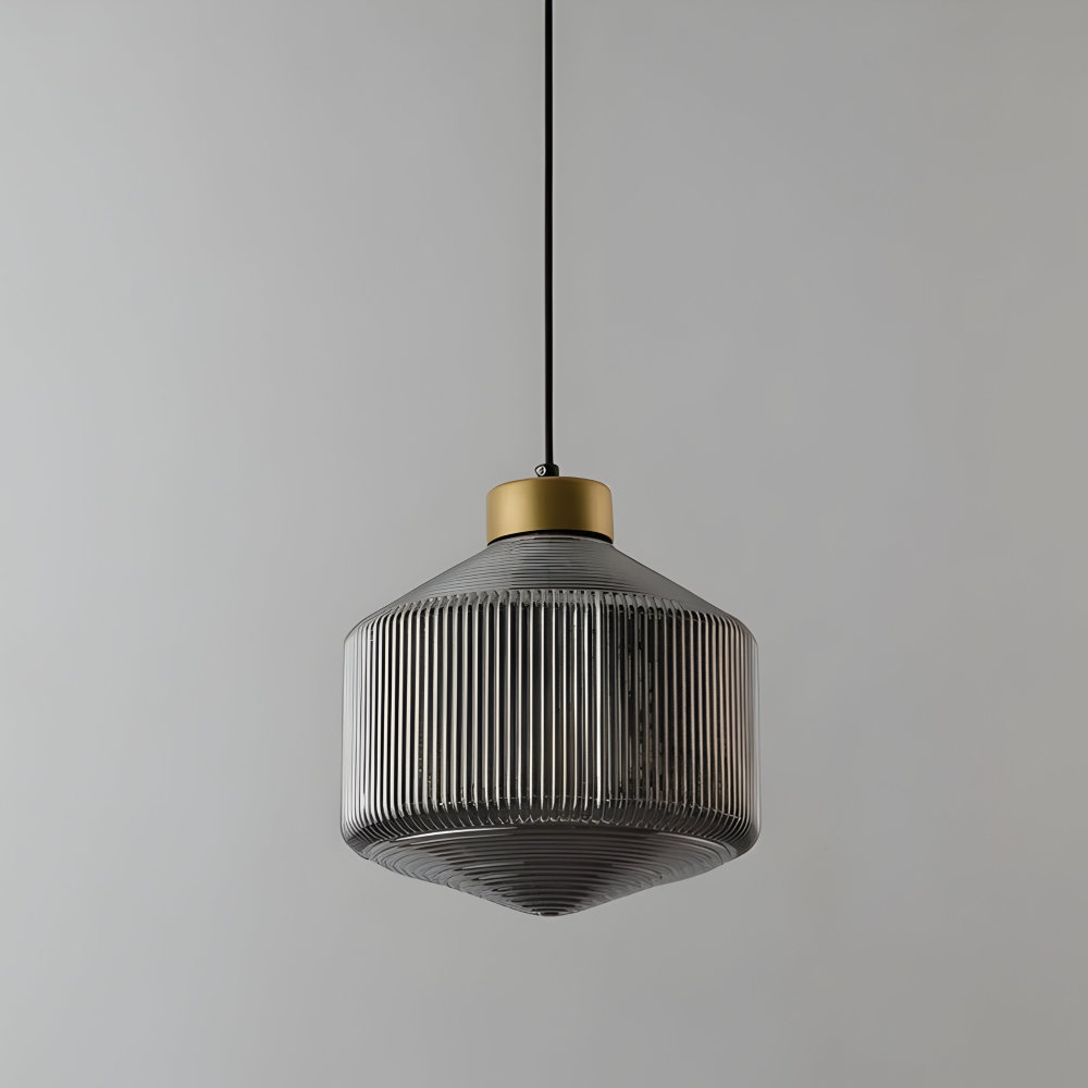GeomGlass Pendelleuchte - Vintage Rauchgrau & Bernstein Gerippte Hängelampe