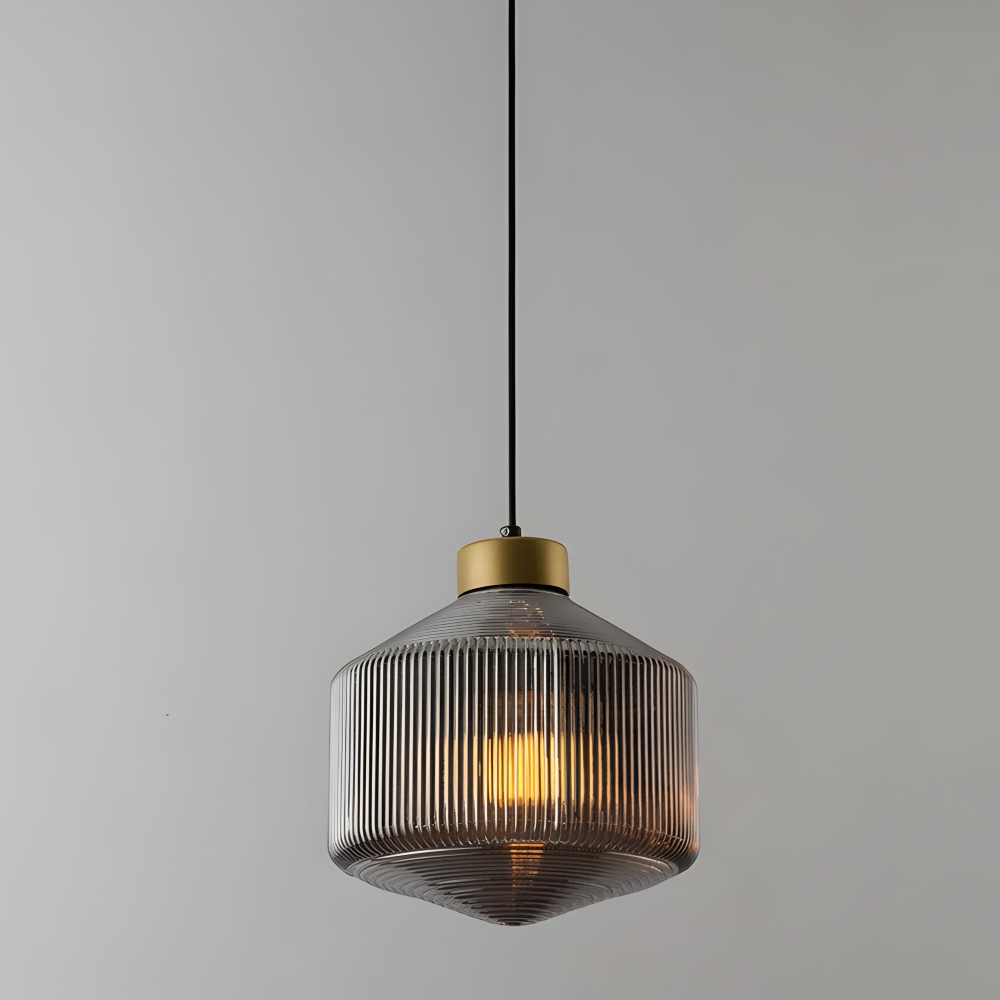 GeomGlass Pendelleuchte - Vintage Rauchgrau & Bernstein Gerippte Hängelampe