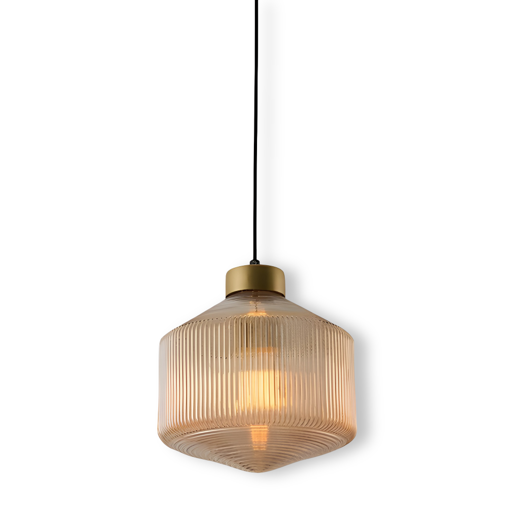 GeomGlass Pendelleuchte - Vintage Rauchgrau & Bernstein Gerippte Hängelampe