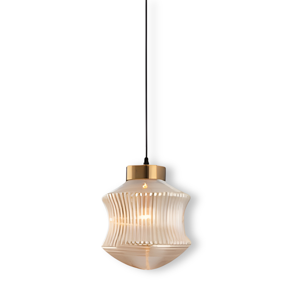 GeomGlass Pendelleuchte - Vintage Rauchgrau & Bernstein Gerippte Hängelampe
