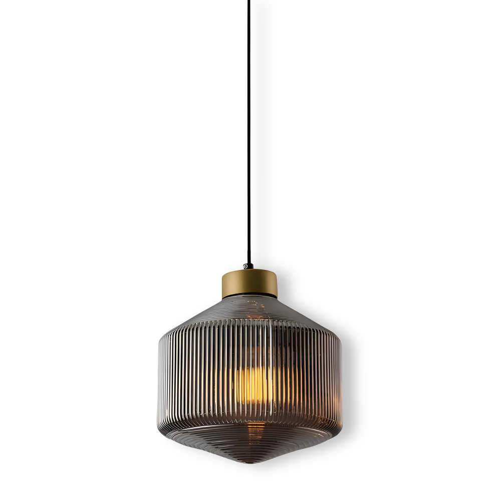 GeomGlass Pendelleuchte - Vintage Rauchgrau & Bernstein Gerippte Hängelampe