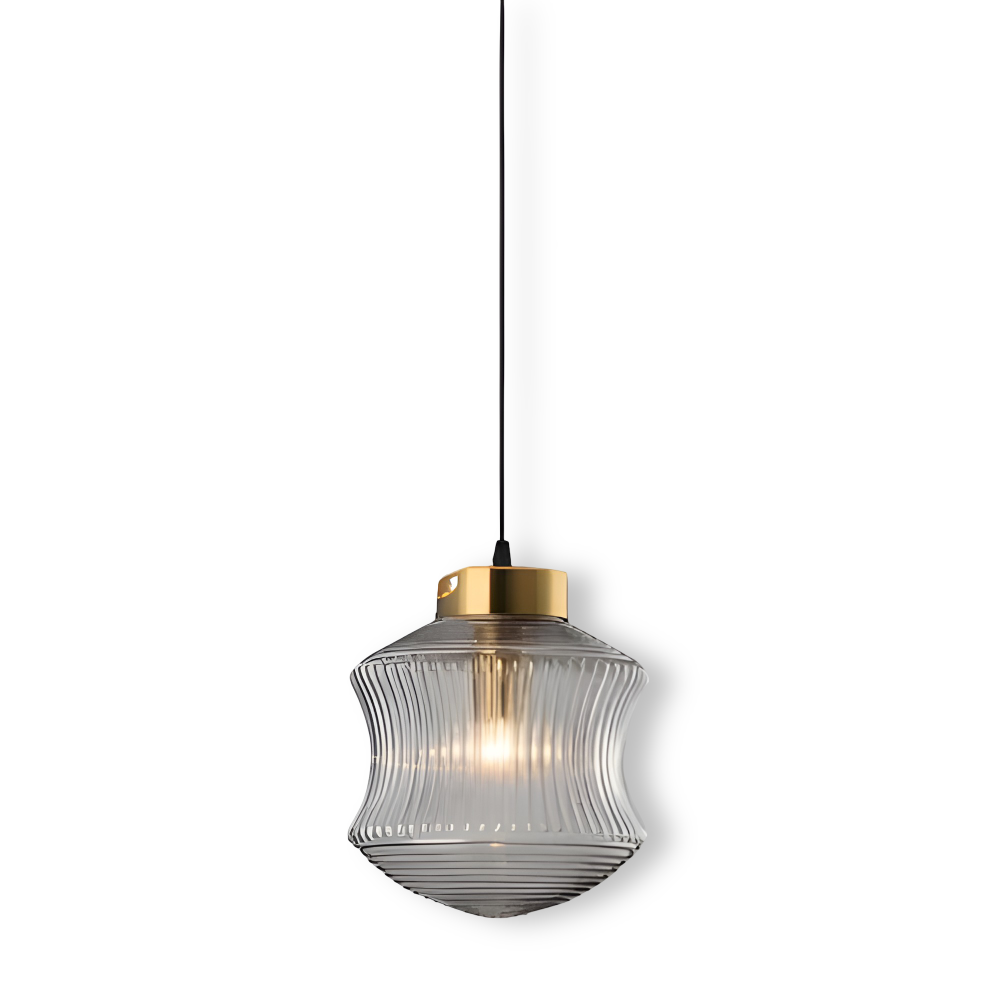 GeomGlass Pendelleuchte - Vintage Rauchgrau & Bernstein Gerippte Hängelampe