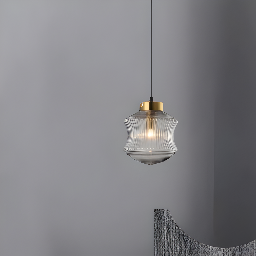 GeomGlass Pendelleuchte - Vintage Rauchgrau & Bernstein Gerippte Hängelampe