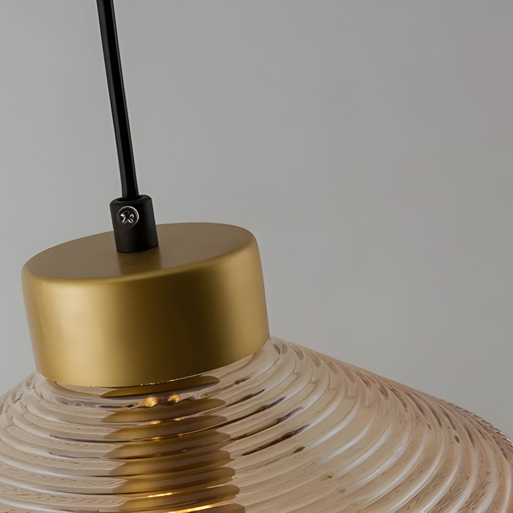 GeomGlass Pendelleuchte - Vintage Rauchgrau & Bernstein Gerippte Hängelampe