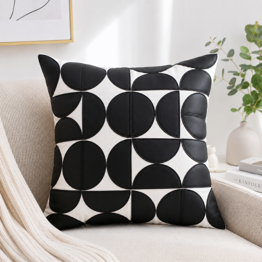 Geometrischer Kissenbezug in Lederoptik – Moderner Dekokissenbezug für Sofa, Bett & Wohnzimmer