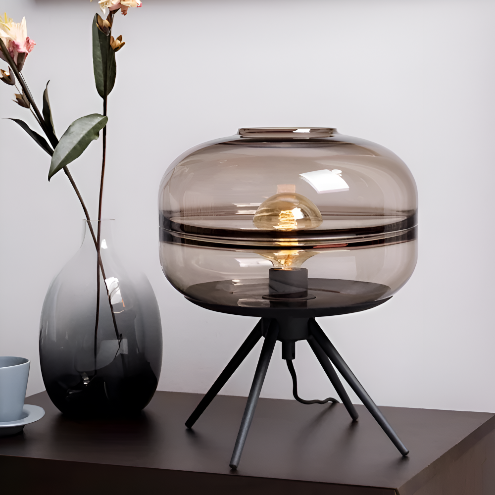 GlossiQuad Tischlampe - Vintage Dome Quadpod Design E27 Glas Schreibtischlampe