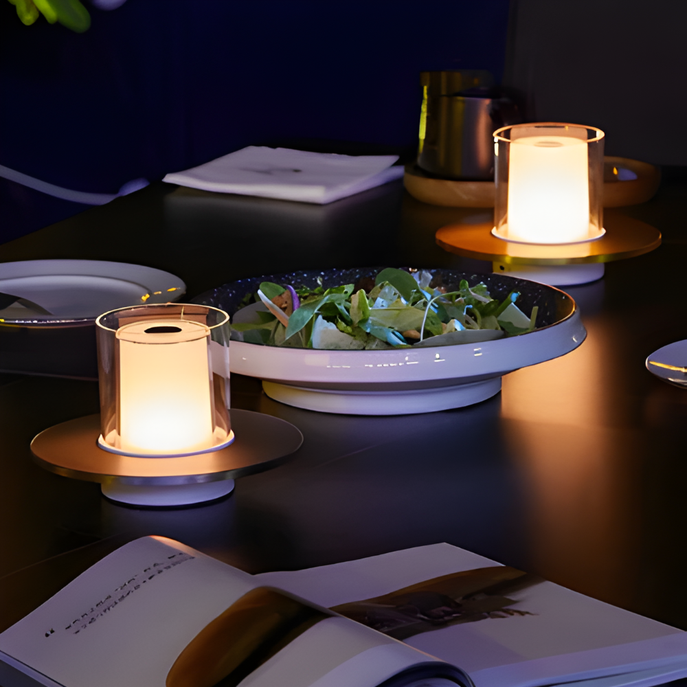 GlowGest Tischlampe - Moderne Wiederaufladbare Zylindrische Kerze LED Schreibtischlampe