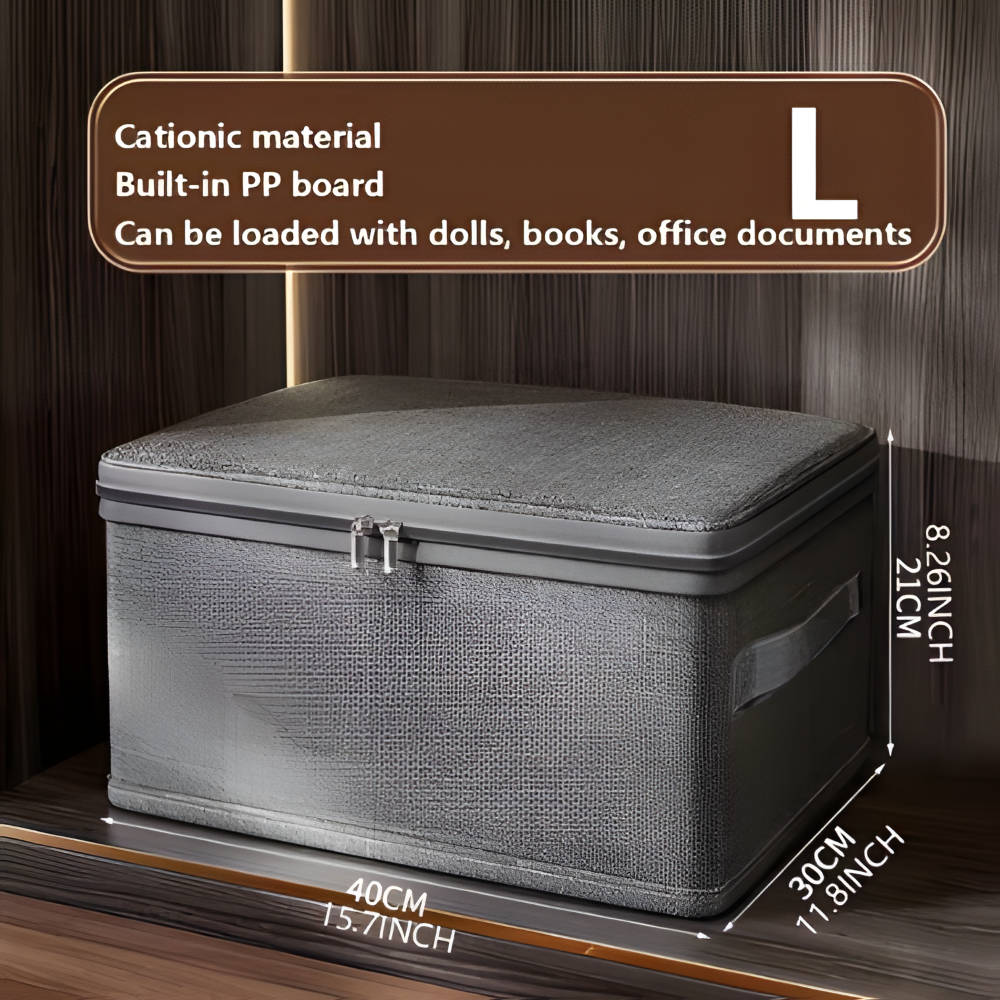 Grau Stoff-Aufbewahrungsbox mit Deckel – Faltbare Kleiderbox, Waschbar