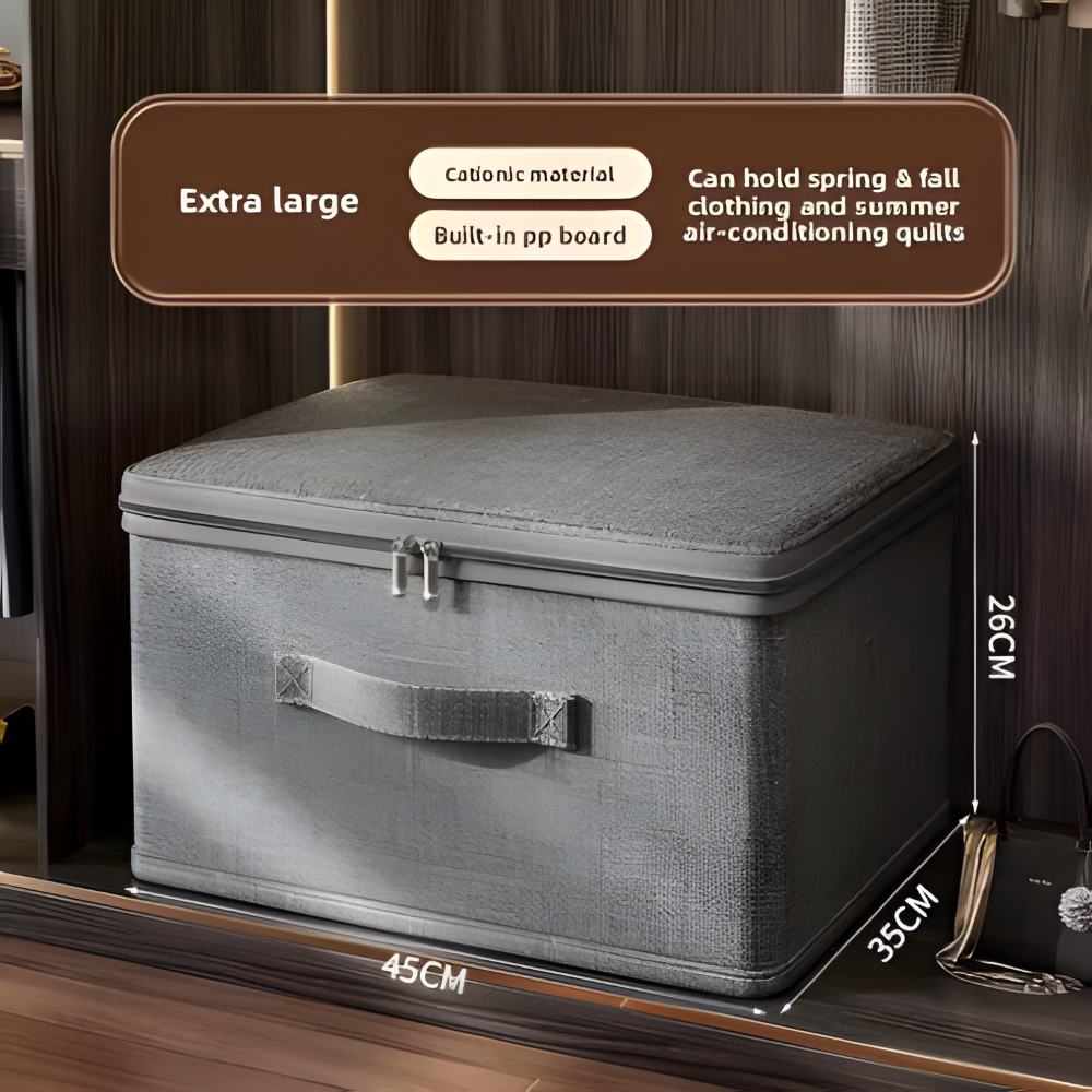 Grau Stoff-Aufbewahrungsbox mit Deckel – Faltbare Kleiderbox, Waschbar