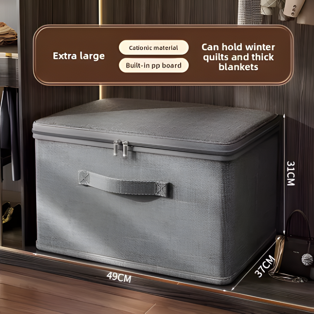 Grau Stoff-Aufbewahrungsbox mit Deckel – Faltbare Kleiderbox, Waschbar