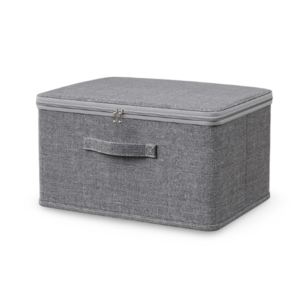 Grau Stoff-Aufbewahrungsbox mit Deckel – Faltbare Kleiderbox, Waschbar
