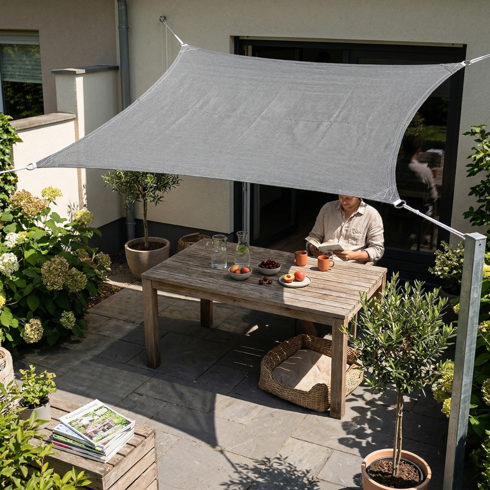 HDPE Sonnensegel Grau Rechteckig 180 g/m² – Wetterbeständig & reißfest – UV-Schutz 50+
