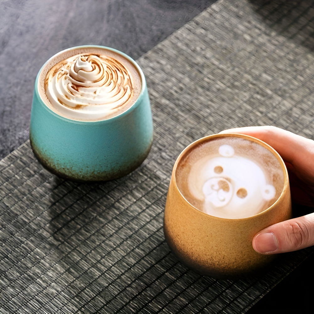 Handgefertigte Keramik Kaffeetassen -  4er Set – Vintage Tie-Dye Becher 200ml