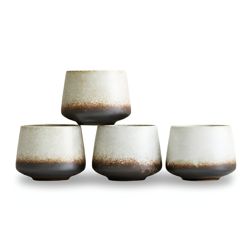 Handgefertigte Keramik Kaffeetassen -  4er Set – Vintage Tie-Dye Becher 200ml