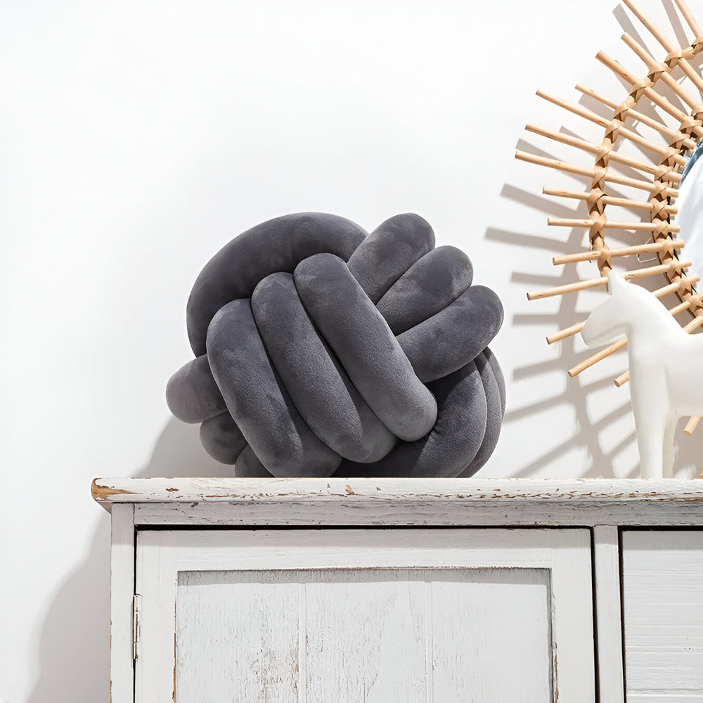 Handgefertigtes geknotetes rundes Samt-Wurfkissen - Gemütliches modernes Plüschkissen für die Wohnkultur