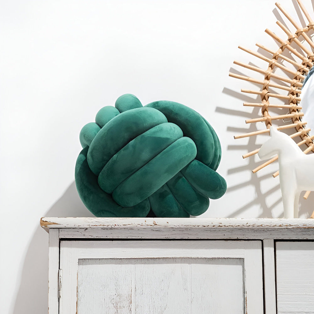 Handgefertigtes geknotetes rundes Samt-Wurfkissen - Gemütliches modernes Plüschkissen für die Wohnkultur