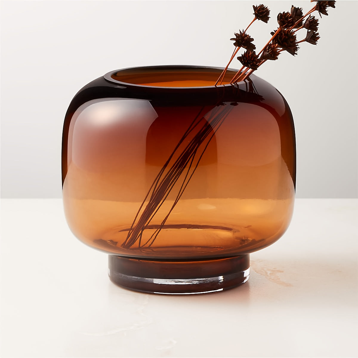 Handgefertigte Braune Glasvase – Mundgeblasene Runde Deko-Vase für Wohnzimmer & Büro