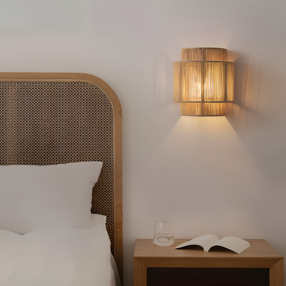Hanf Wandleuchte - Hanfseil Rattan Lampenschirm - Boho Wanddekoration