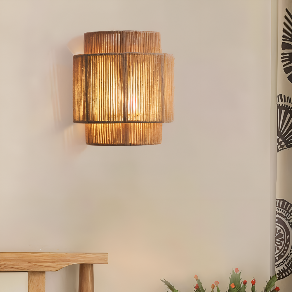 Hanf Wandleuchte - Hanfseil Rattan Lampenschirm - Boho Wanddekoration