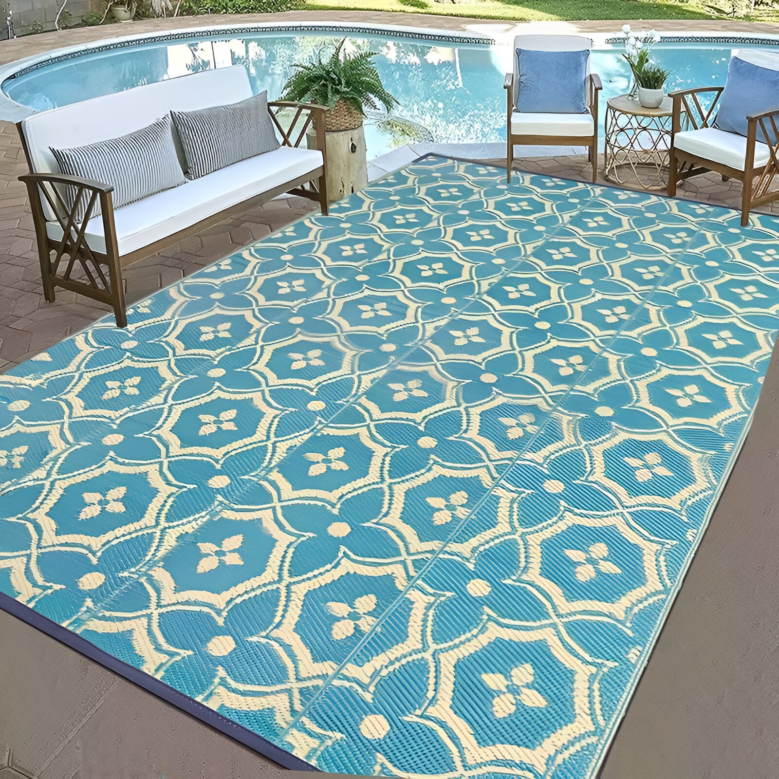 BlueBliss Outdoor-Teppich - Geometrischer Polypropylen-Teppich