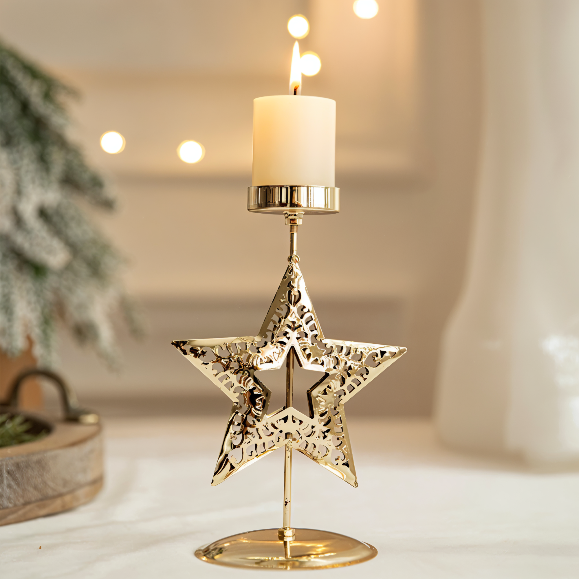 Cierge Stand - Vintage Gold Metallic Weihnachtsmotiv Kerzenhalter