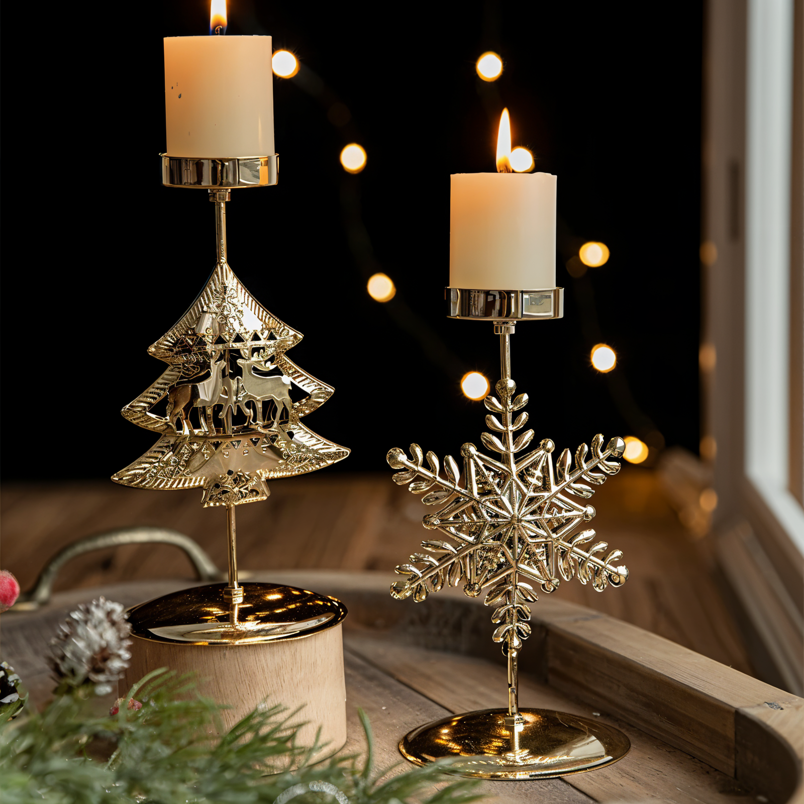 Cierge Stand - Vintage Gold Metallic Weihnachtsmotiv Kerzenhalter