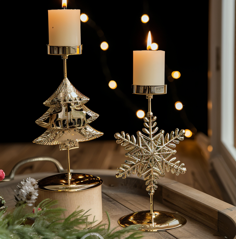 Cierge Stand - Vintage Gold Metallic Weihnachtsmotiv Kerzenhalter