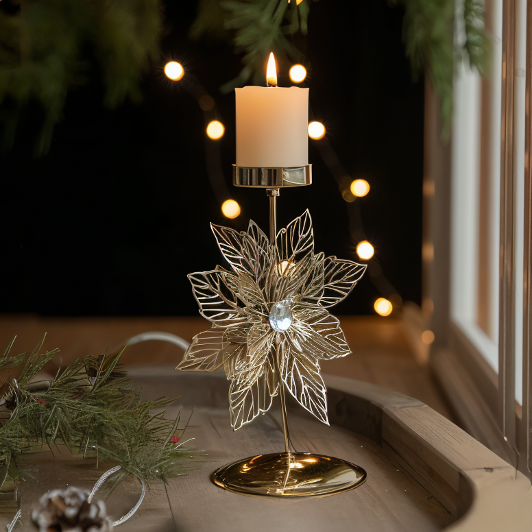 Cierge Stand - Vintage Gold Metallic Weihnachtsmotiv Kerzenhalter