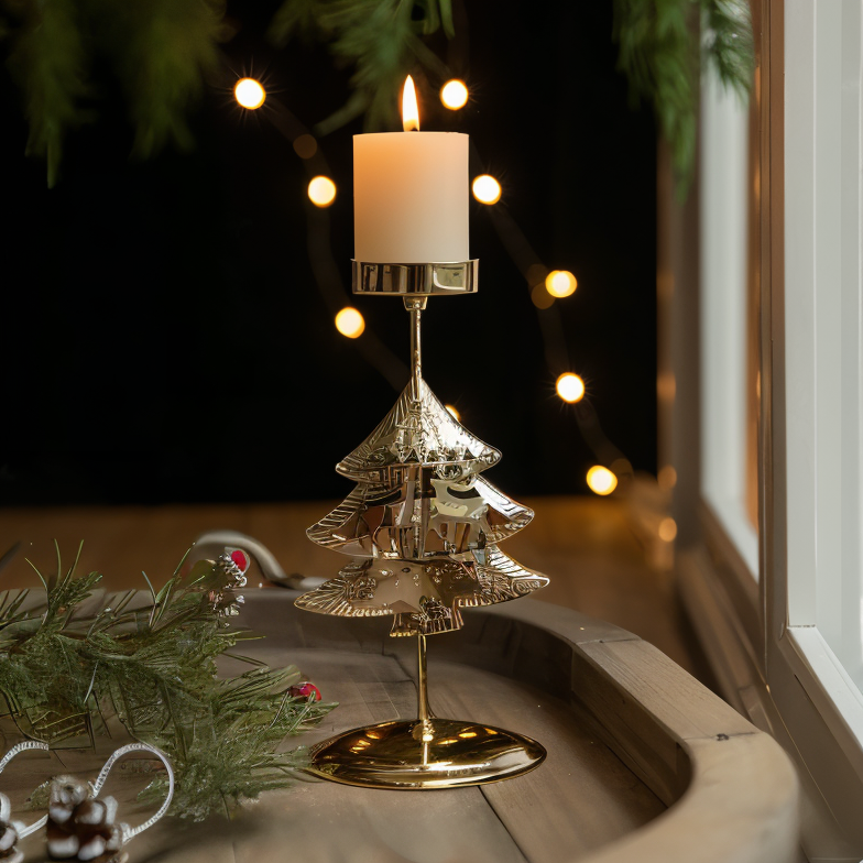 Cierge Stand - Vintage Gold Metallic Weihnachtsmotiv Kerzenhalter