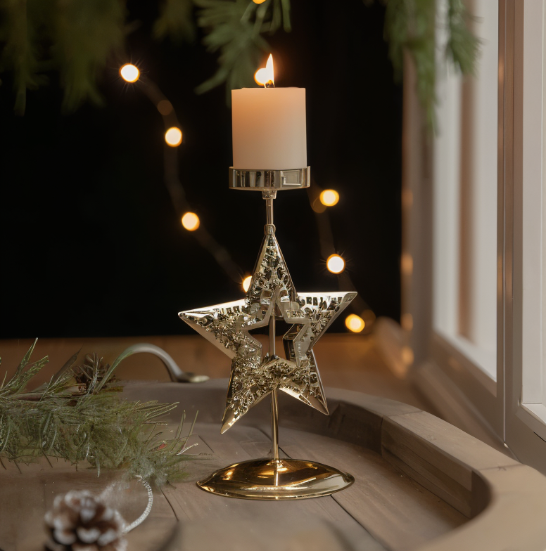 Cierge Stand - Vintage Gold Metallic Weihnachtsmotiv Kerzenhalter