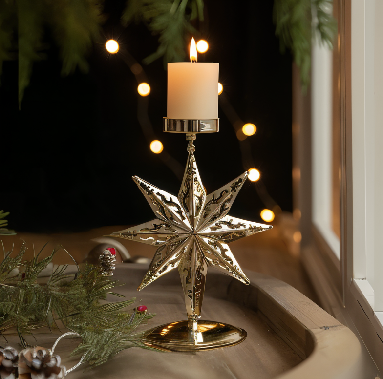 Cierge Stand - Vintage Gold Metallic Weihnachtsmotiv Kerzenhalter